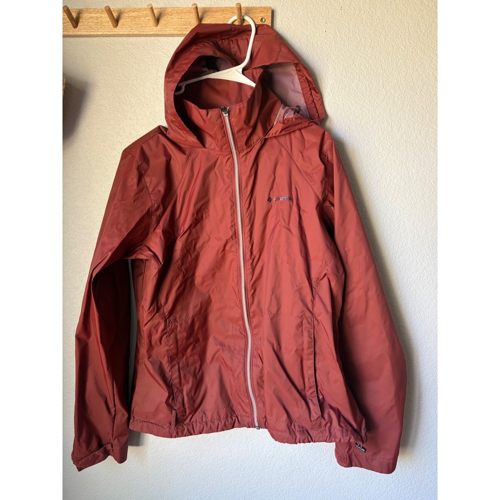 Columbia Switchback IV Hooded Windbreaker Jacket Rust Red Full Zip Rain Shell
